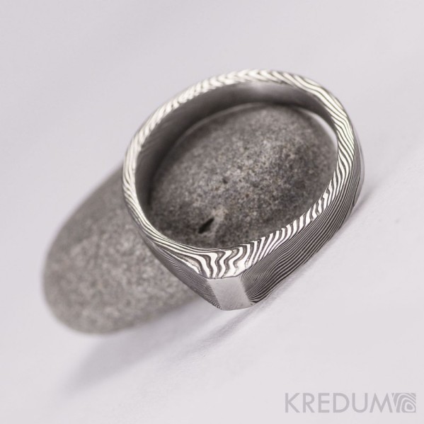 Kovaný prsten damasteel - Glorie - dřevo