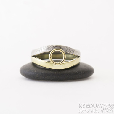 Gemini ring - Zlatý prsten a damasteel - dřevo