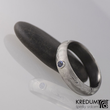 PRIMA a brouen tanzanit ve stbe - Snubn prsten ocel damasteel, S1962