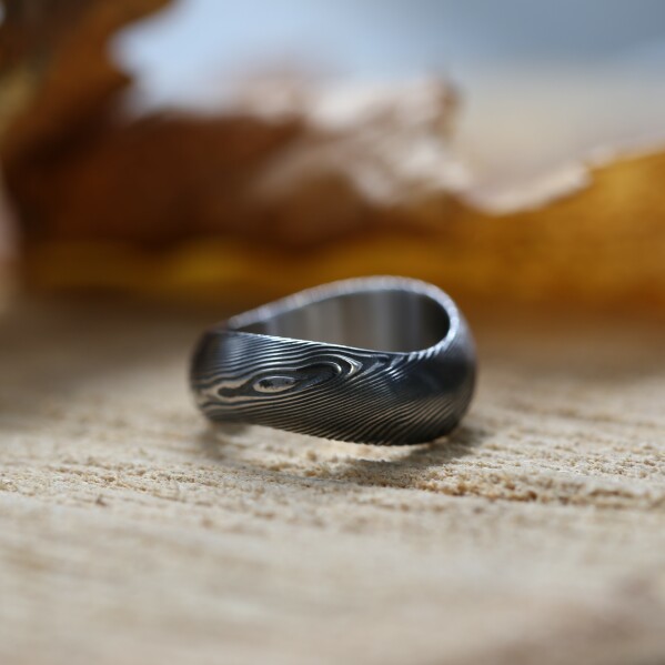 FOREVER - kovan� nerezov� snubn� prsten damasteel, d�evo, vel. 56 - CR5796