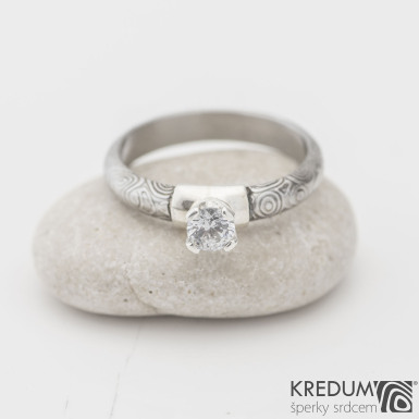 Prima Madame a zirkon v Ag, koleka - Kovan zsnubn prsten damasteel, SK1119