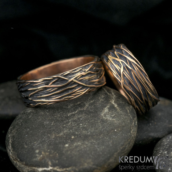 Motan prsten - Gordik Mokume Gold red - patina - 7 mm