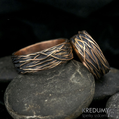 Gordik Mokume Gold red - patina - Motaný prsten