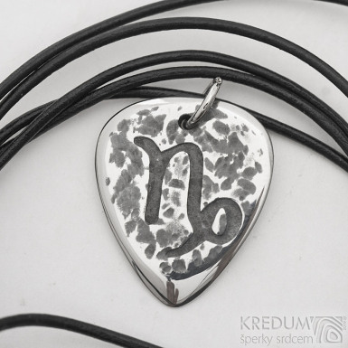 Klasik + Zodiac Sign - metal pick, hammered steel pendant