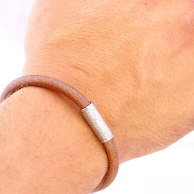 Brown leather bracelet Samuel + steel bead rough
