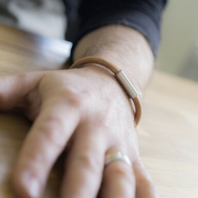 Brown leather bracelet Samuel + steel bead shiny