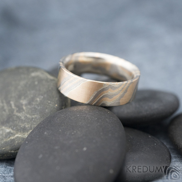 Mokume gane - erven zlato + stbro + palladium - velikost 62CF, ka 7, tlouka 1,8 mm, profil F - sk1788 (8)