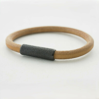 Brown leather bracelet Samuel + steel bead dark