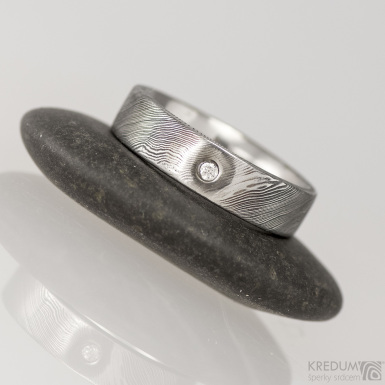Prima a ir diamant 2 mm, devo - Snubn prsten nerezov ocel damasteel, S1556