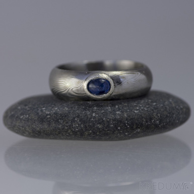 Prima a safír do stříbra, dřevo - Snubní prsten nerezová ocel damasteel, S1347