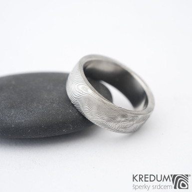 Prima - pekovan devo, lept 75% sv, vel 50, ka 6,1 mm, tlouka 1,8 mm, profil B - Damasteel snubn prsteny - sk1298