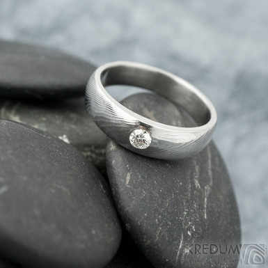 Siona damasteel a ir diamant 3 mm - vzor devo - kovan snubn prsten z nerezov oceli