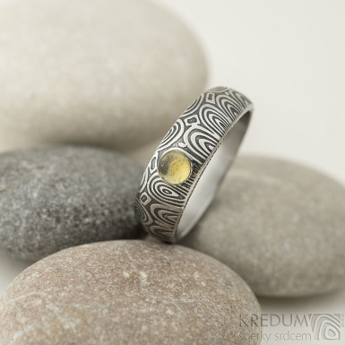Siona damasteel a kmen natural - vzor koleka - kovan snubn prsten z nerezov oceli 