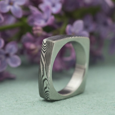 Round square, devo - Kovan prsten damasteel, SK1354