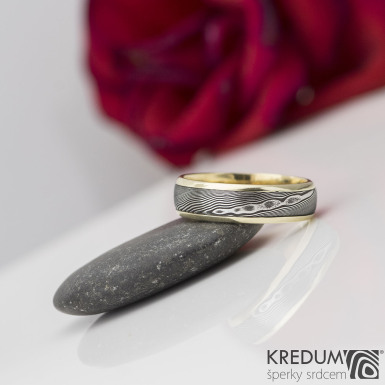 Kasiopea yellow - Zlat snubn prsten a damasteel devo, S2209