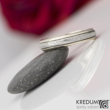 Kasiopea white - Zlat snubn prsten a damasteel rky, S2212