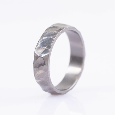 Raw titanium - shiny, size 52 - Forged wedding ring - CR6447