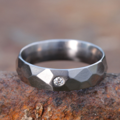 Rock and diamond 2 mm - shiny - faceted titanium wedding or engagement ring