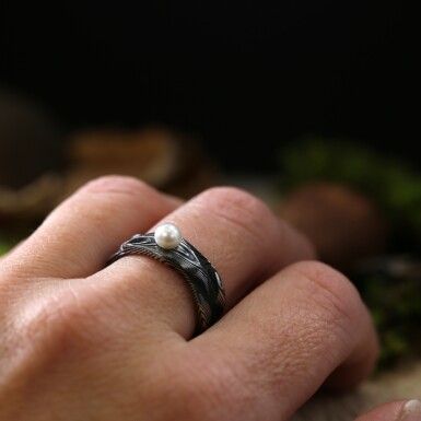 V�la vod a perla, d�evo - Z�snubn� prsten nerezov� ocel damasteel, vel. 54, CR5795